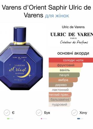Ulric de varens varens d'orient saphir, 50 ml, парфюмированная вода для женщин, ульрик де варенс5 фото