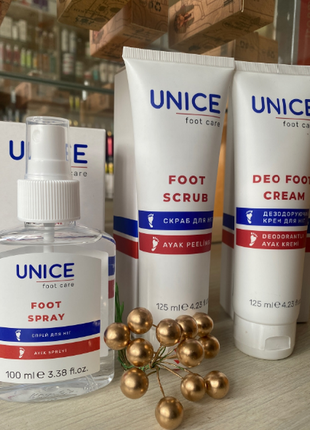 Серия unice foot care набор спрей, скраб и крем от потливости