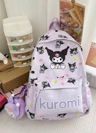 Рюкзак kuromi шкільний для дівчинки з брелоком фіолетового кольору2 фото