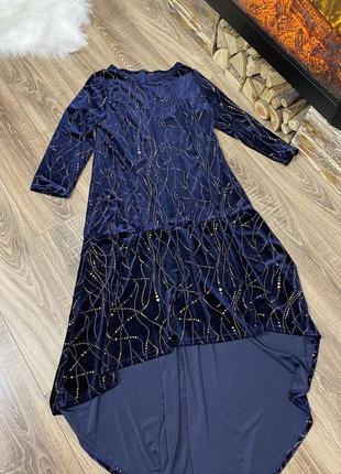 Платье вечернее платье длинное новое темно синее с золотым4 фото