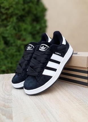 Жіночі кросівки adidas campus black white адідас кампус чорного з білим кольорів