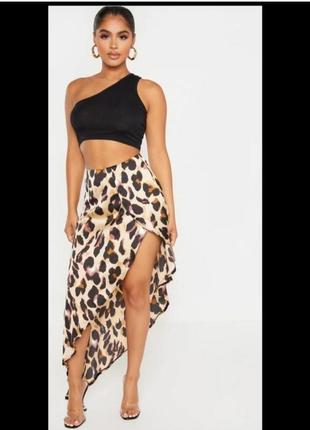 Атласная легкая юбка с леопардовым принтом4 фото