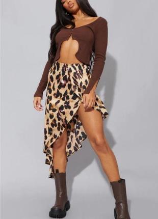 Атласная легкая юбка с леопардовым принтом7 фото
