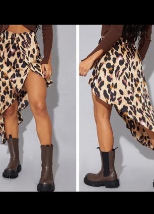Атласная легкая юбка с леопардовым принтом2 фото