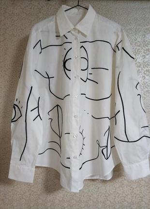 Стильная эксклюзивная handmade женская рубашка рубашка блузка блуза оверсайз рубашка принт вышивка