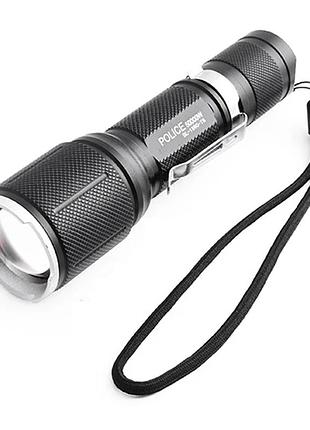 Фонарь ручной police 1860-t6 зу 220v/12v 1x18650 zoom box черный