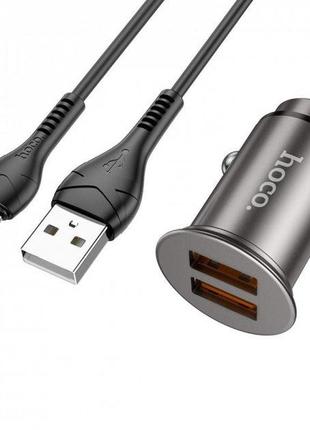 Адаптер автомобильный hoco micro usb cable developer dual port car charger set nz1 |2usb, 3a, 36w, qc|