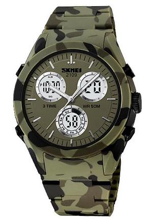 Годинник наручний чоловічий skmei 2109cmgn 5atm 46 мм green camouflage