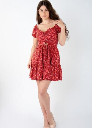 Яскрава міні-сукня у квітковий принт4 фото