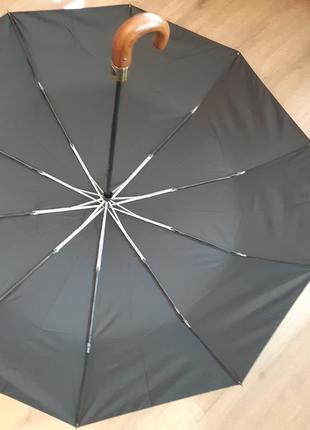 Зонт чёрный «семейный» 10.1337.010 «parachase 3263»: 3 сложения; 10 спиц; автомат; коричневый крючок2 фото