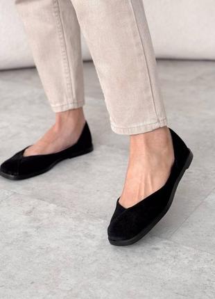 Черные женские классические туфли балетки из натуральной замши замшевые балетки туфли