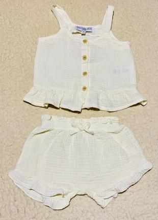 Муслиновый костюм летний хлопковый - топ и шортики  однотонный  rachel zoe baby (англия)3 фото