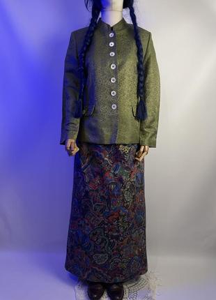 Вінтажний tramontana красивий шовковий лляний жакет кардиган піджак блейзер в етно стилі етнічний одяг