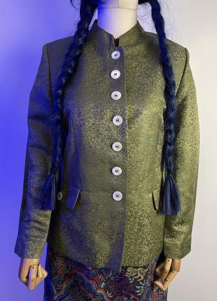Вінтажний tramontana красивий шовковий лляний жакет кардиган піджак блейзер в етно стилі етнічний одяг2 фото