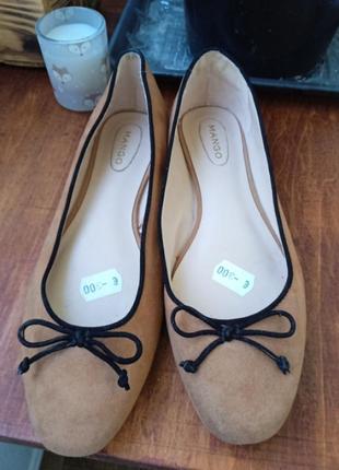 Туфли балетки карамельного коричневого цвета замшевые новые с биркой 37 размера от mango3 фото