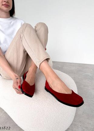 Червоні бордові жіночі класичні туфлі балетки з натуральної замші замшеві балетки туфлі3 фото