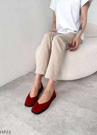 Червоні бордові жіночі класичні туфлі балетки з натуральної замші замшеві балетки туфлі7 фото