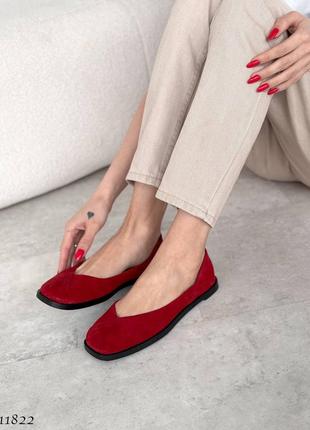 Червоні бордові жіночі класичні туфлі балетки з натуральної замші замшеві балетки туфлі2 фото