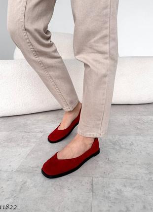 Червоні бордові жіночі класичні туфлі балетки з натуральної замші замшеві балетки туфлі6 фото