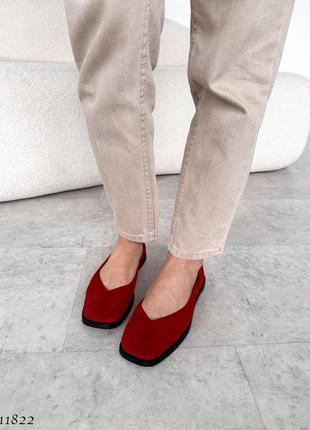 Червоні бордові жіночі класичні туфлі балетки з натуральної замші замшеві балетки туфлі10 фото