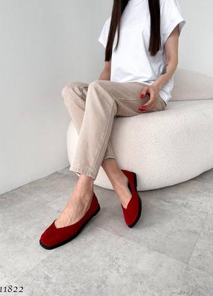 Червоні бордові жіночі класичні туфлі балетки з натуральної замші замшеві балетки туфлі8 фото