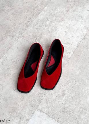 Червоні бордові жіночі класичні туфлі балетки з натуральної замші замшеві балетки туфлі9 фото