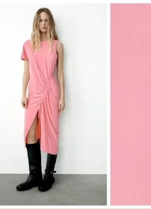 Асимметричная розовая миди-платье zara