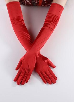 Високі елегантні рукавички, атласні рукавички вечірні, жіночі високі перчатки шовкові2 фото