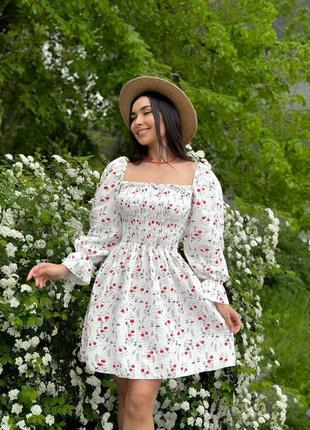 100% хлопок качественное муслиновое платье в цветочный принт с длинными рукавами1 фото