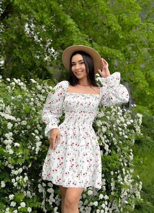 100% бавовна якісна муслінова сукня у квітковий принт з довгими рукавами2 фото