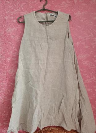 Льняное короткое платье свободного кроя, платье бохо лен 442 фото