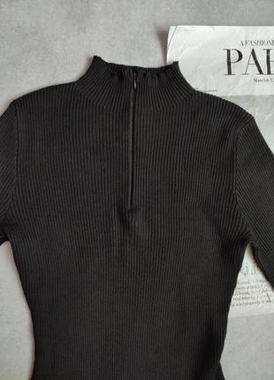 Черный боди в плотный рубчик зип zip на молнии с длинным рукавом гольф лонгслив plt