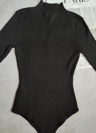 Черный боди в плотный рубчик зип zip на молнии с длинным рукавом гольф лонгслив plt