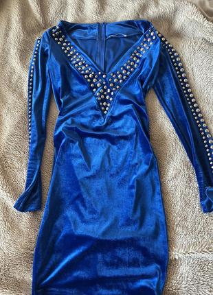 Вечернее бархатное платье, синего цвета2 фото