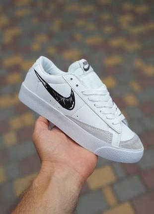 Nike blazer low низкие белые с черной рисунчатой комой