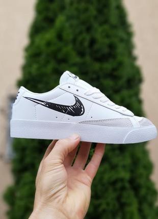 Nike blazer low низкие белые с черной рисунчатой комой2 фото