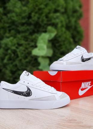 Nike blazer low низкие белые с черной рисунчатой комой8 фото