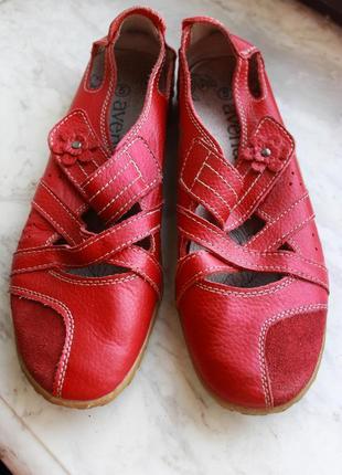 Красные кожаные мокасины-балетки из натуральной кожи (размер 38.5-39)
