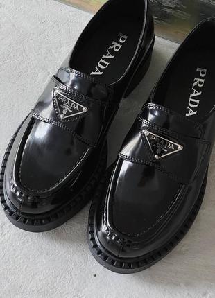 Лофери prada black brushed leather loafers