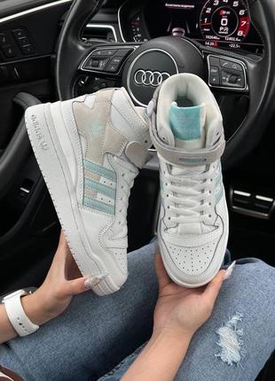 🌸женские кроссовки adidas forum 84 mid white mint адидас / демисезонные, весенние, летние, осенние / кожа, замша / белые