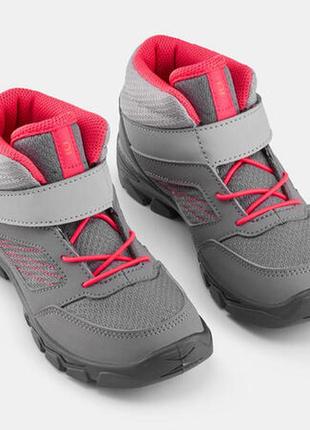 Черевики дитячі mh100 mid для туризму на липучках сірі/рожев decathlon