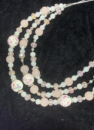 Колье ожерелье бусы розовый кварц натуральный камень1 фото
