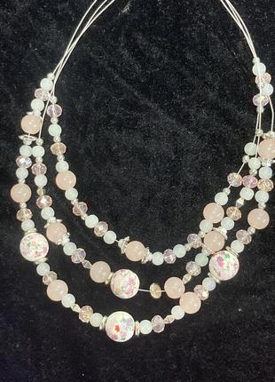 Колье ожерелье бусы розовый кварц натуральный камень4 фото