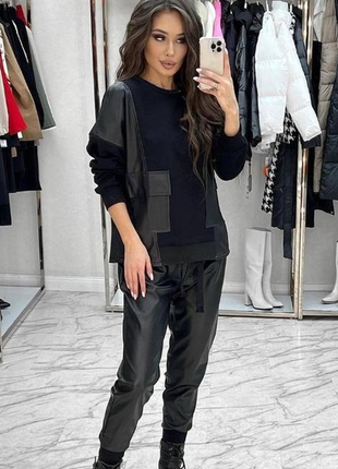 Крутий костюмчик для прогулянок , що не залишить вас без уваги тканина - еко-шкірі+трикотаж алекс