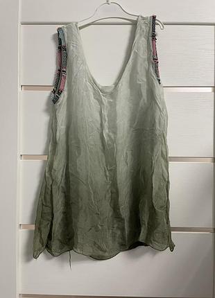 Топ італія шовк + віскоза блуза хакі майка оливкова