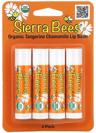 Бальзами для губ sierra bees "organic lip balms" мандарин та ромашка (4 шт)1 фото