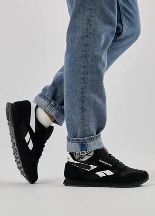 👑мужские кроссовки reebok classic black white / демисезонные, весенние, летние, осенние / замша, текстиль / черные, белые