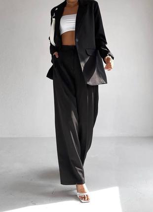 Базовый брючный костюм брюки высокая посадка кармана прямые +пиджак с подплечниками9 фото