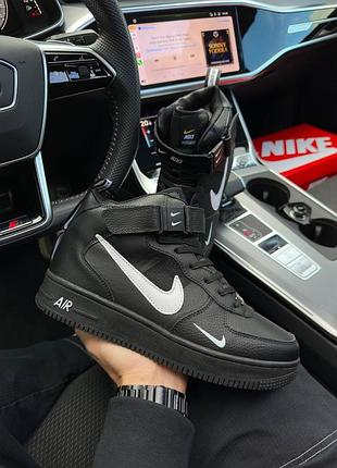 Фирменные мужские кроссовки nike air force 1 utility high all black white fur * bo