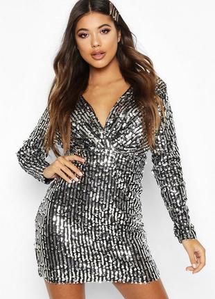 Смугасте обтисле плаття з довгими рукавами та паєтками uk 14